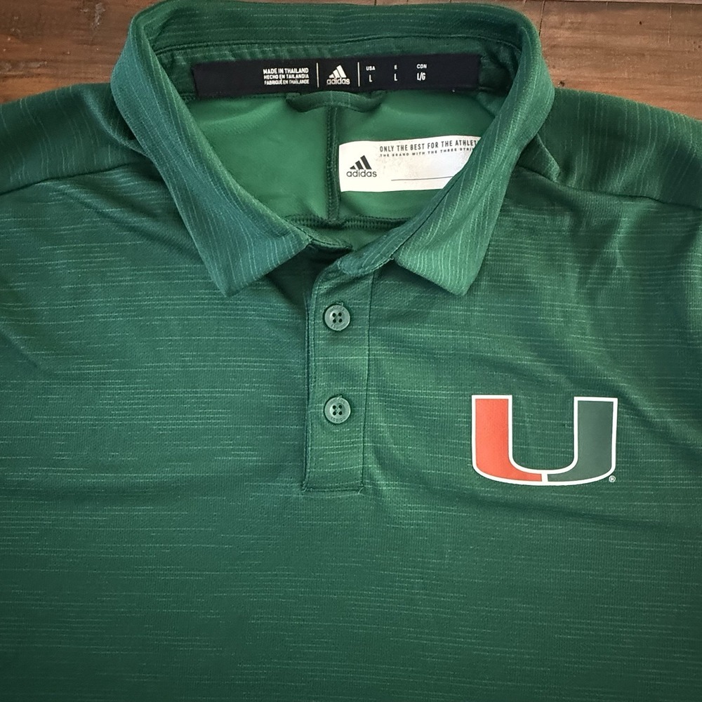 Miami Hurricanes NCAA Adidas Perf. Polo Dark Green Men's Large - Picture 4 of 7